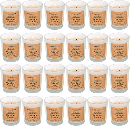 Citronella Candles Outdoor Indoor, 24 Pack 2.5Oz Soy Wax Long Lasting Jar Scented Aromatherapy Citronella Candles Sets for Home Garden Patio Balcony