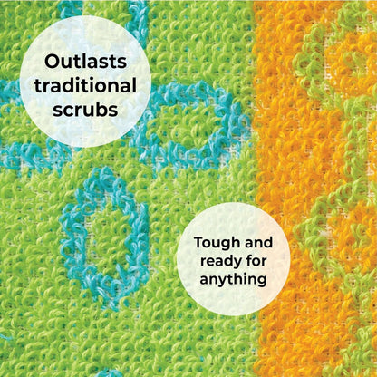 Scrub, 4-Pack Reusable, Non-Scratching Dish Scrubber for Kitchen and Household Cleaning, Planet-Friendly, Dishwasher Safe Soft Scrub, Assorted Colors and Designs