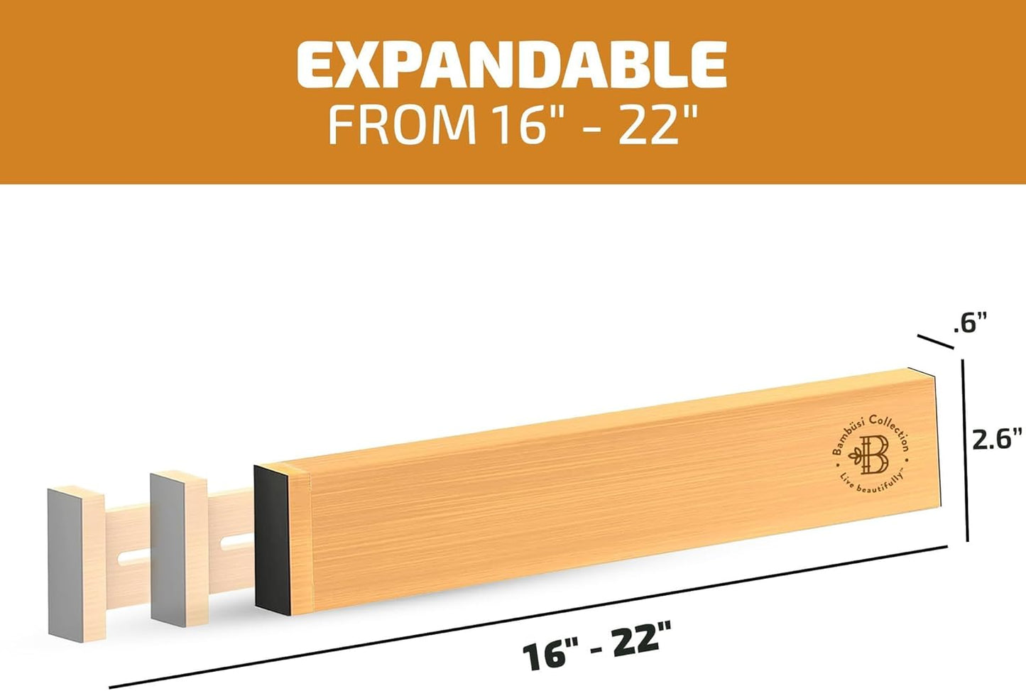 Bamboo Drawer Dividers 6 Pack - Adjustable 16-22 Inch Spring Loaded Deep Drawer Organizer Separators, 2.6 Inch High Non Slip Bamboo Dividers for Kitchen, Dresser, Clothes, Utensils, Bathroom, Office