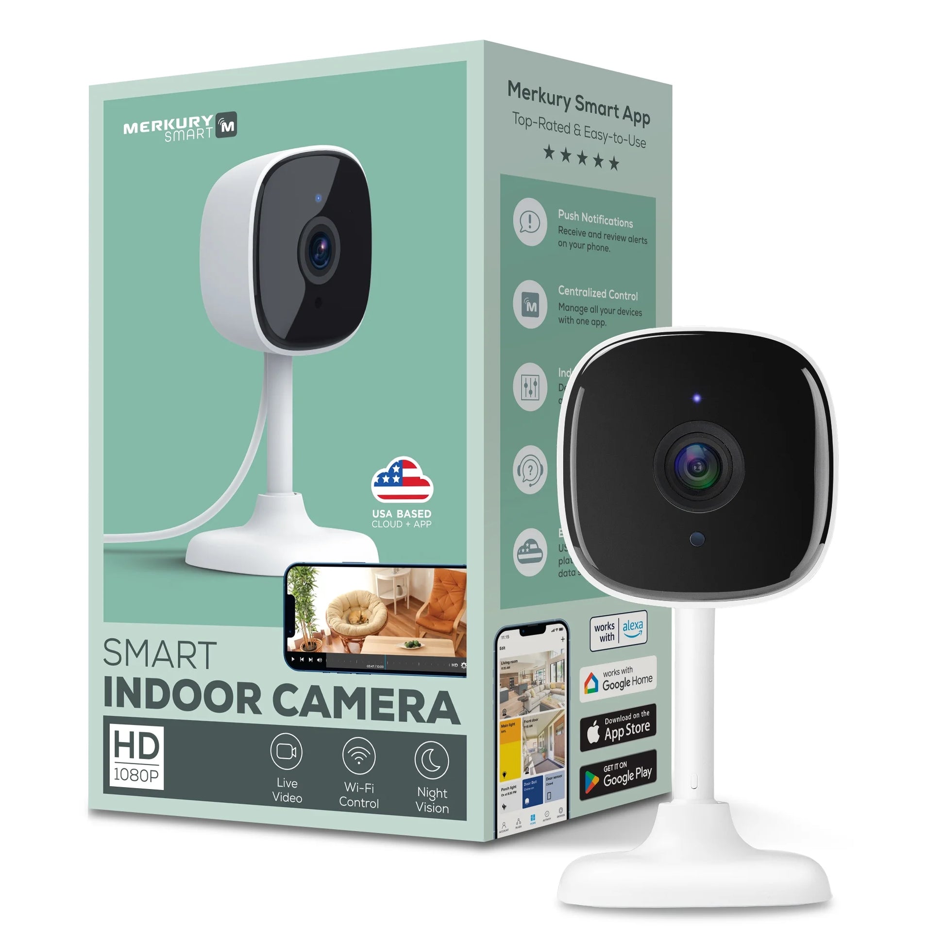 (2 Pack)  Indoor Camera 1080P - Wi-Fi Security Cam with Night Vision, White (1-Pack)
