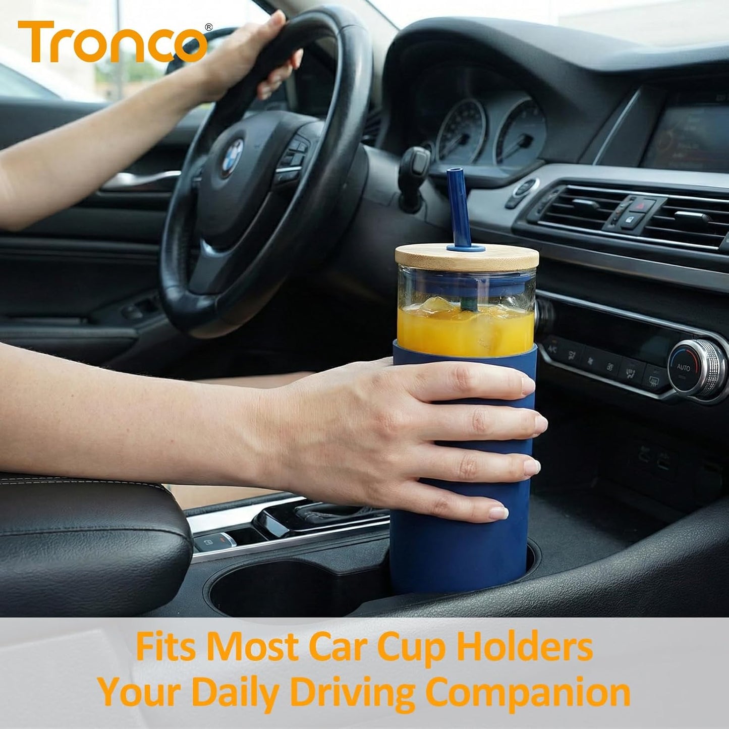 24Oz Glass Tumbler Glass Water Bottle Straw Silicone Protective Sleeve Bamboo Lid - BPA Free