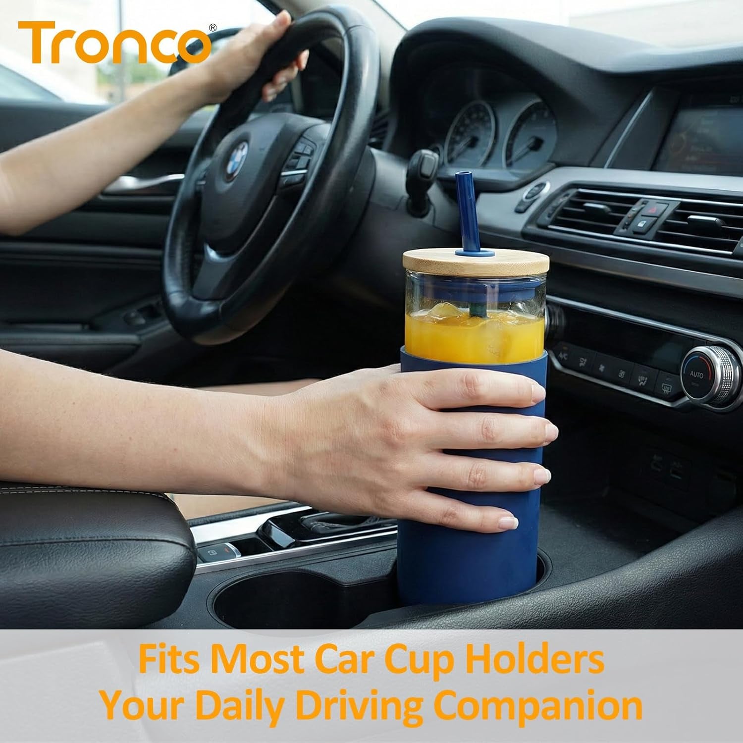 24Oz Glass Tumbler Glass Water Bottle Straw Silicone Protective Sleeve Bamboo Lid - BPA Free