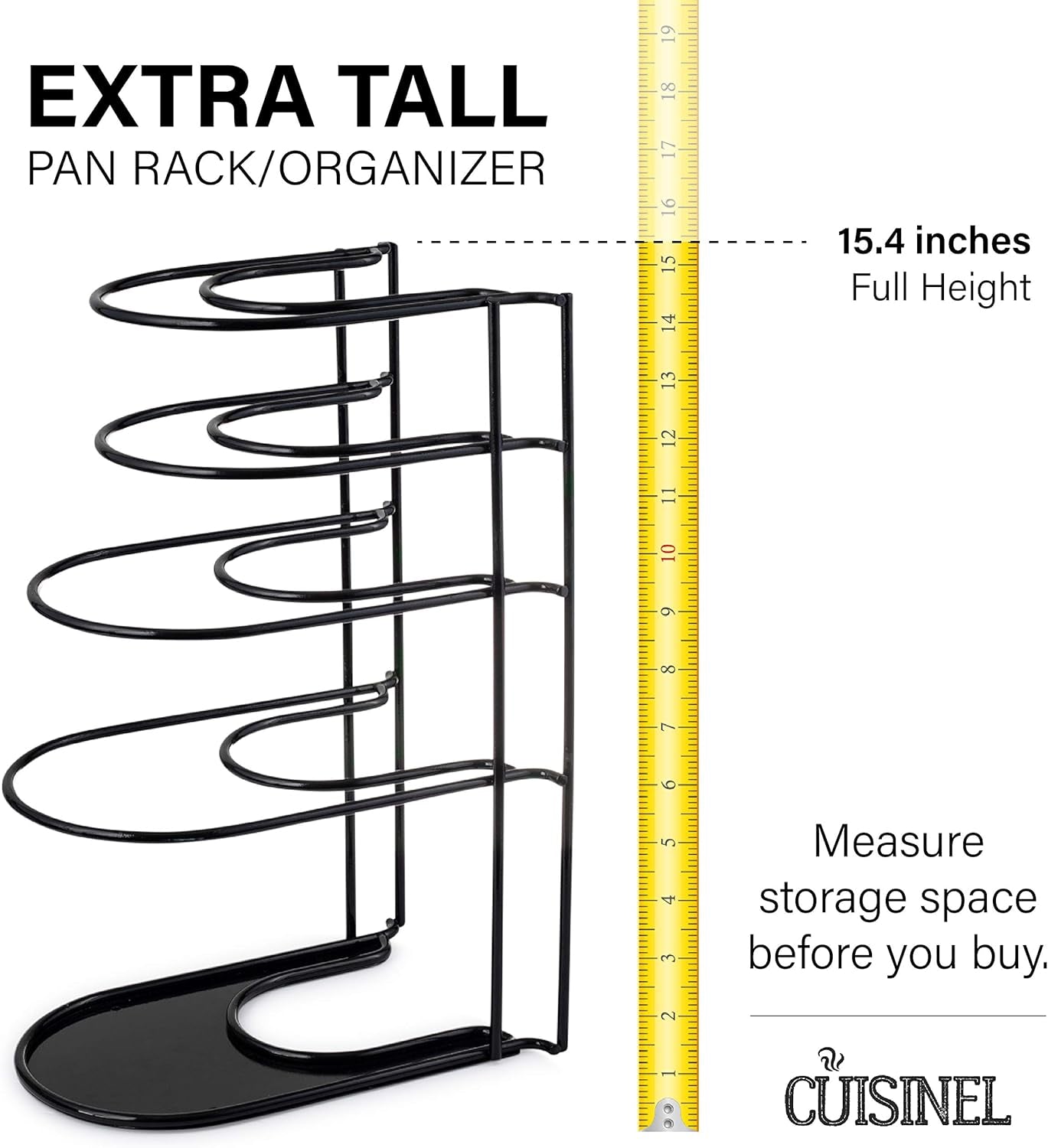 Heavy Duty Pots and Pans Organizer - Extra Large 5 Tier Pan Rack for Cast Iron Skillets, Griddles - Durable Construction - Space Saving Kitchen Storage - No Assembly Required - Red 15.4"-Inch