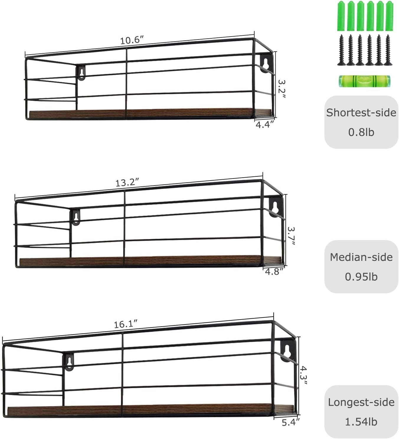 Floating Shelves Wall Mounted Set of 3, Hanging Storage Wall Shelf for Bathroom, Living Room, Bedroom, Kitchen Home