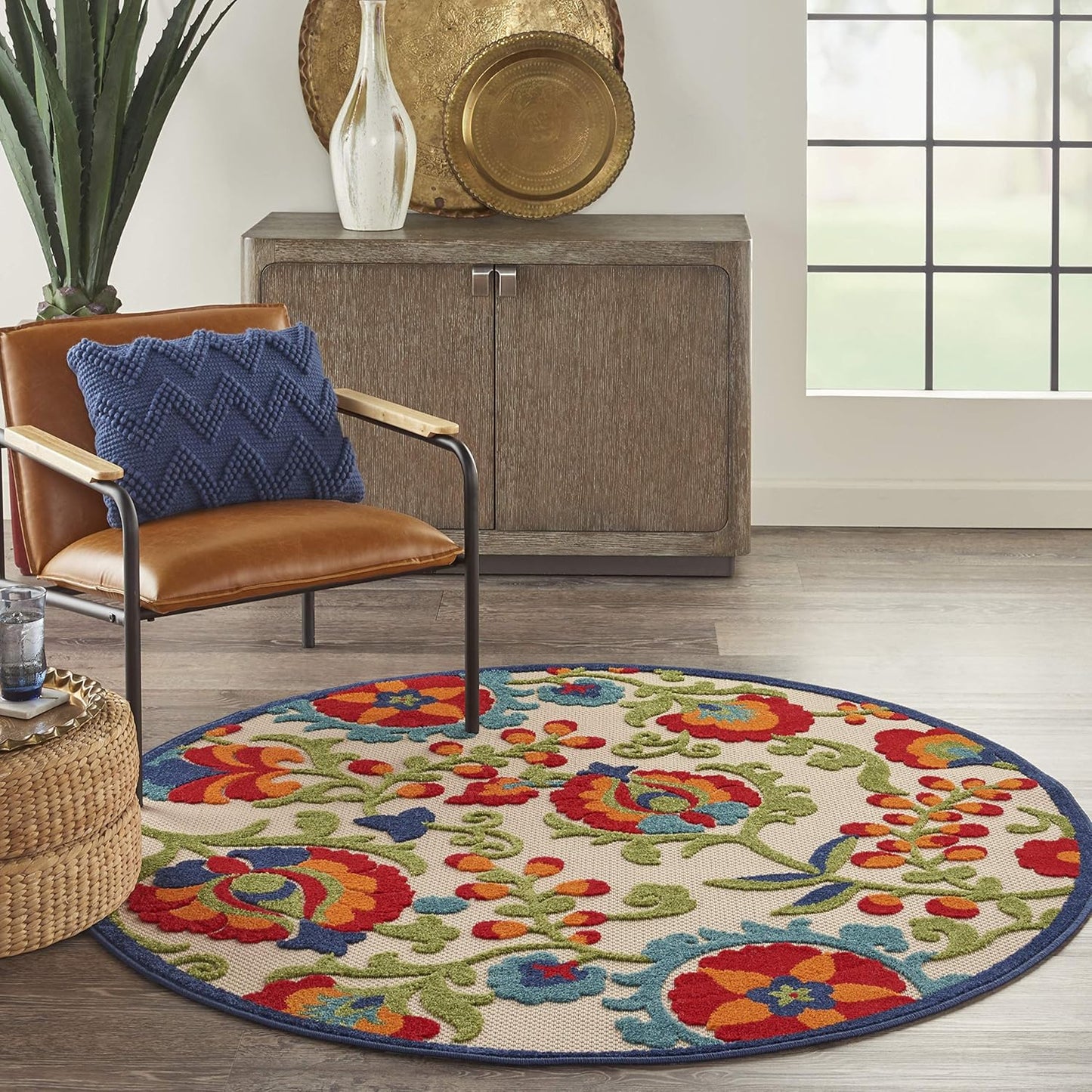 Home Aloha Multicolor 4' X round Area Rug - Easy Clean, Non Shedding, Bed Room, Living Room, Dining Room, Kitchen (4' X Round)