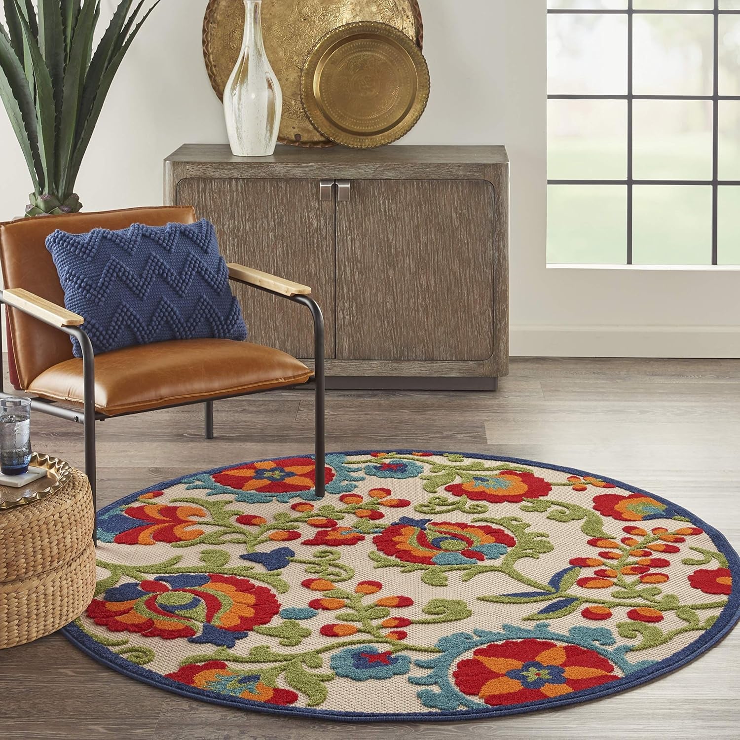 Home Aloha Multicolor 4' X round Area Rug - Easy Clean, Non Shedding, Bed Room, Living Room, Dining Room, Kitchen (4' X Round)