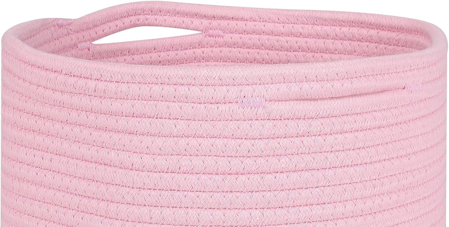 Storage Cubes Baskets Bins Organizer 11X11X11'' Fit 12X12''Cube Storage Organizer Bookcases Shelf,Durable Woven Cotton Storage Basket for Organizing,Round 3Pack Pink