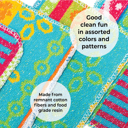 Scrub, 4-Pack Reusable, Non-Scratching Dish Scrubber for Kitchen and Household Cleaning, Planet-Friendly, Dishwasher Safe Soft Scrub, Assorted Colors and Designs