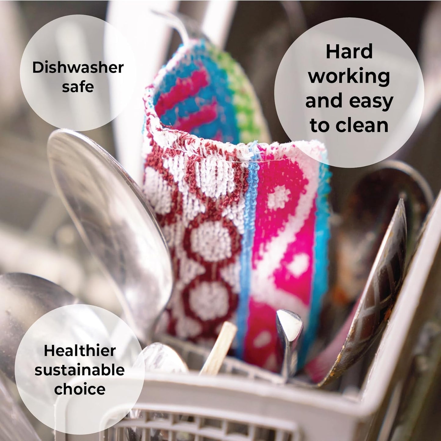Scrub, 4-Pack Reusable, Non-Scratching Dish Scrubber for Kitchen and Household Cleaning, Planet-Friendly, Dishwasher Safe Soft Scrub, Assorted Colors and Designs