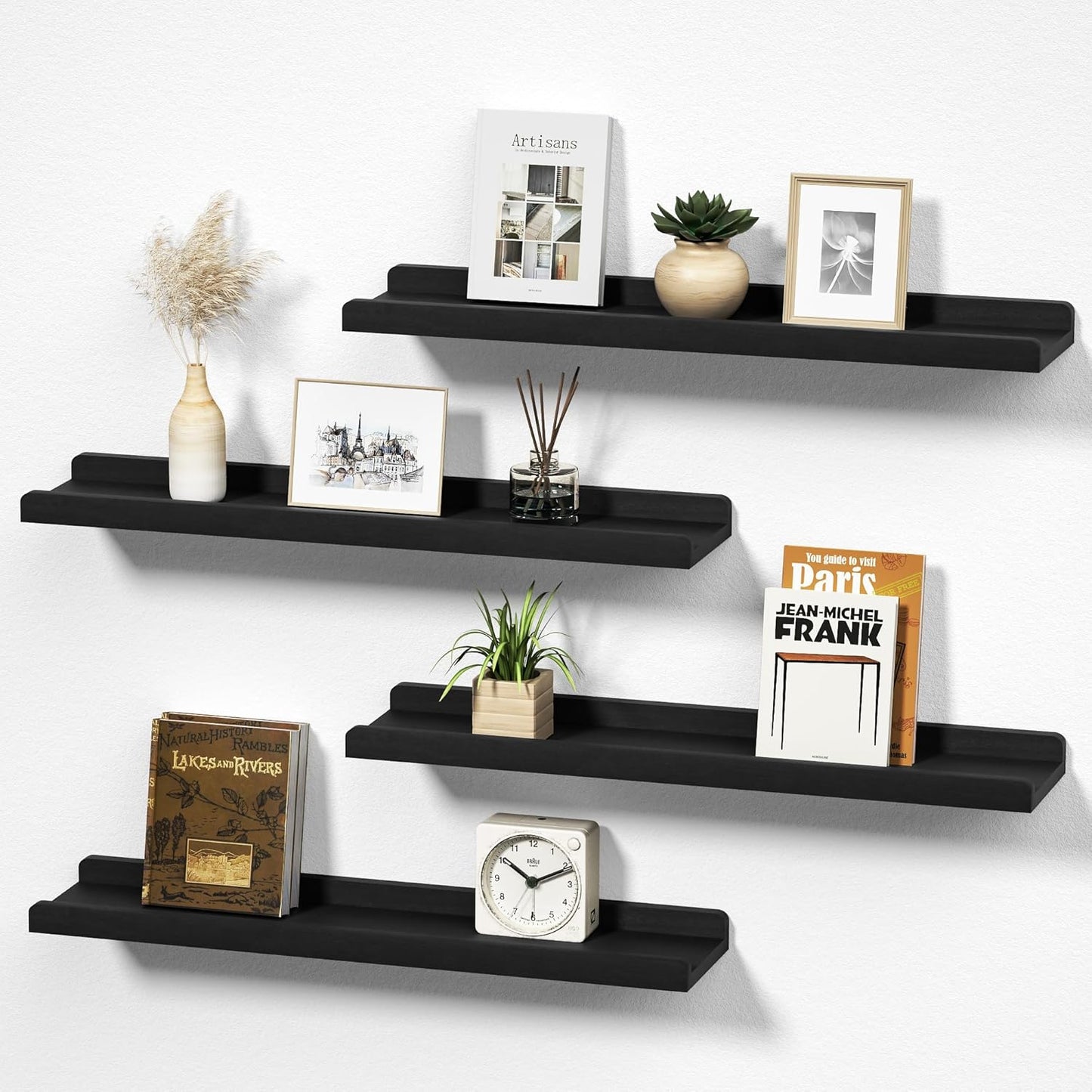 Rustic Floating Shelves Wall Mounted Industrial Wall Shelves for Pantry Living Room Bedroom Kitchen Entryway 2 Tier Wood Storage Shelf Heavy Duty Carbonized Black