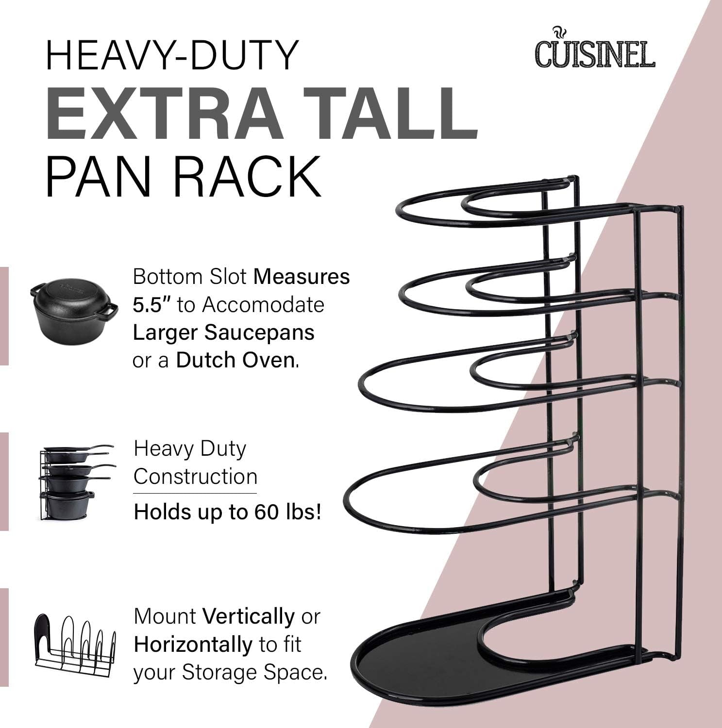 Heavy Duty Pots and Pans Organizer - Extra Large 5 Tier Pan Rack for Cast Iron Skillets, Griddles - Durable Construction - Space Saving Kitchen Storage - No Assembly Required - Red 15.4"-Inch