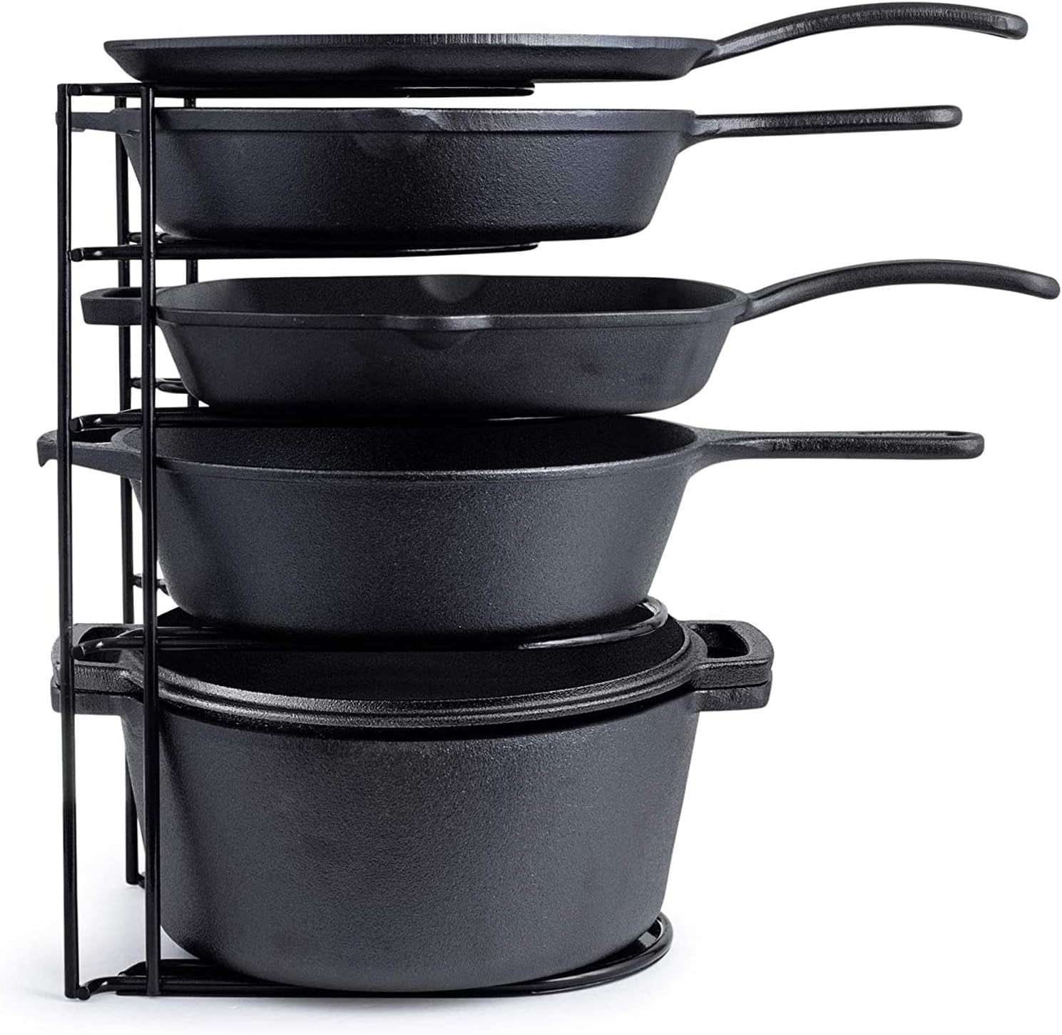 Heavy Duty Pots and Pans Organizer - Extra Large 5 Tier Pan Rack for Cast Iron Skillets, Griddles - Durable Construction - Space Saving Kitchen Storage - No Assembly Required - Red 15.4"-Inch