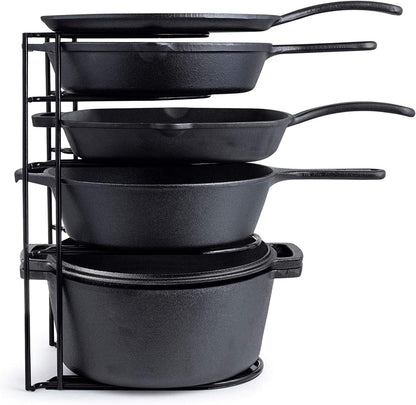 Heavy Duty Pots and Pans Organizer - Extra Large 5 Tier Pan Rack for Cast Iron Skillets, Griddles - Durable Construction - Space Saving Kitchen Storage - No Assembly Required - Red 15.4"-Inch