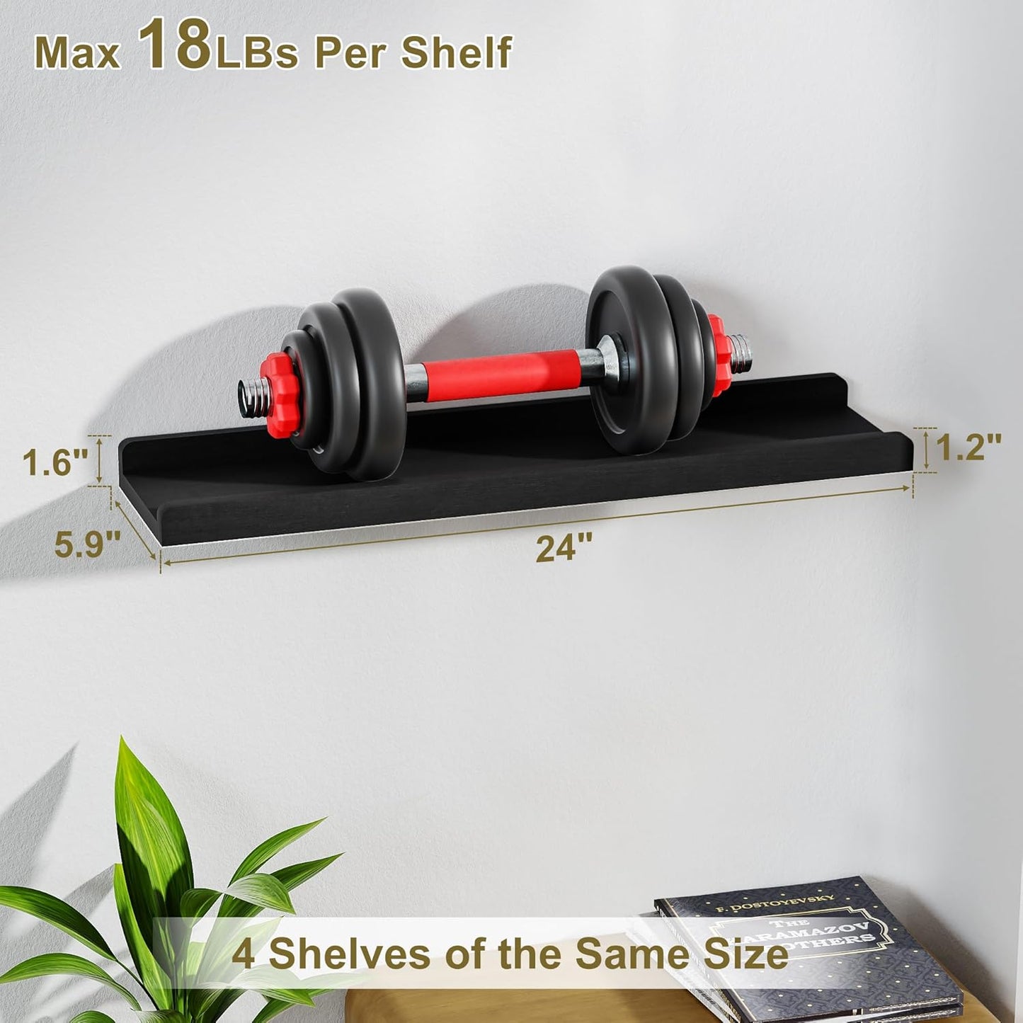 Rustic Floating Shelves Wall Mounted Industrial Wall Shelves for Pantry Living Room Bedroom Kitchen Entryway 2 Tier Wood Storage Shelf Heavy Duty Carbonized Black