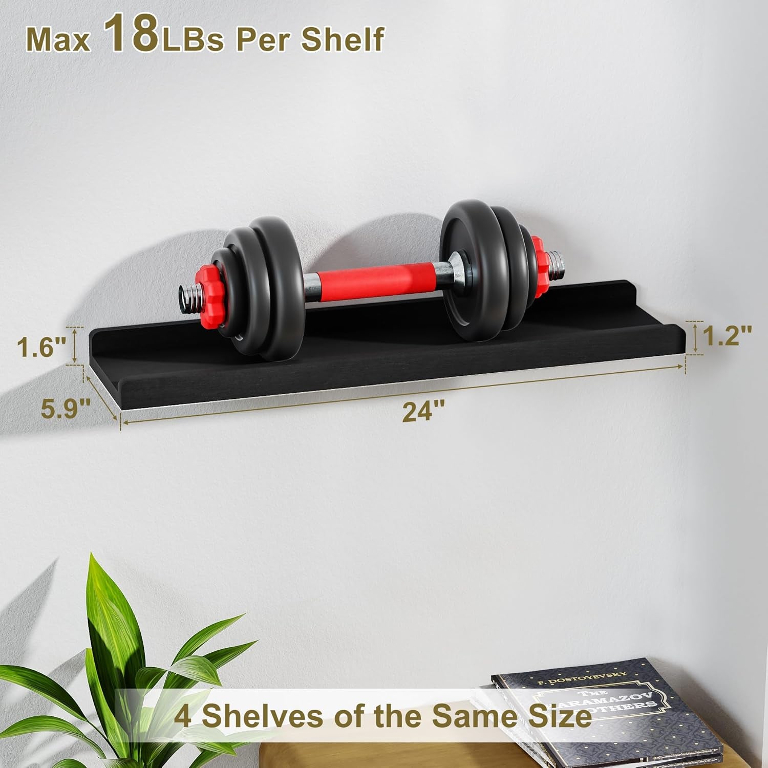Rustic Floating Shelves Wall Mounted Industrial Wall Shelves for Pantry Living Room Bedroom Kitchen Entryway 2 Tier Wood Storage Shelf Heavy Duty Carbonized Black