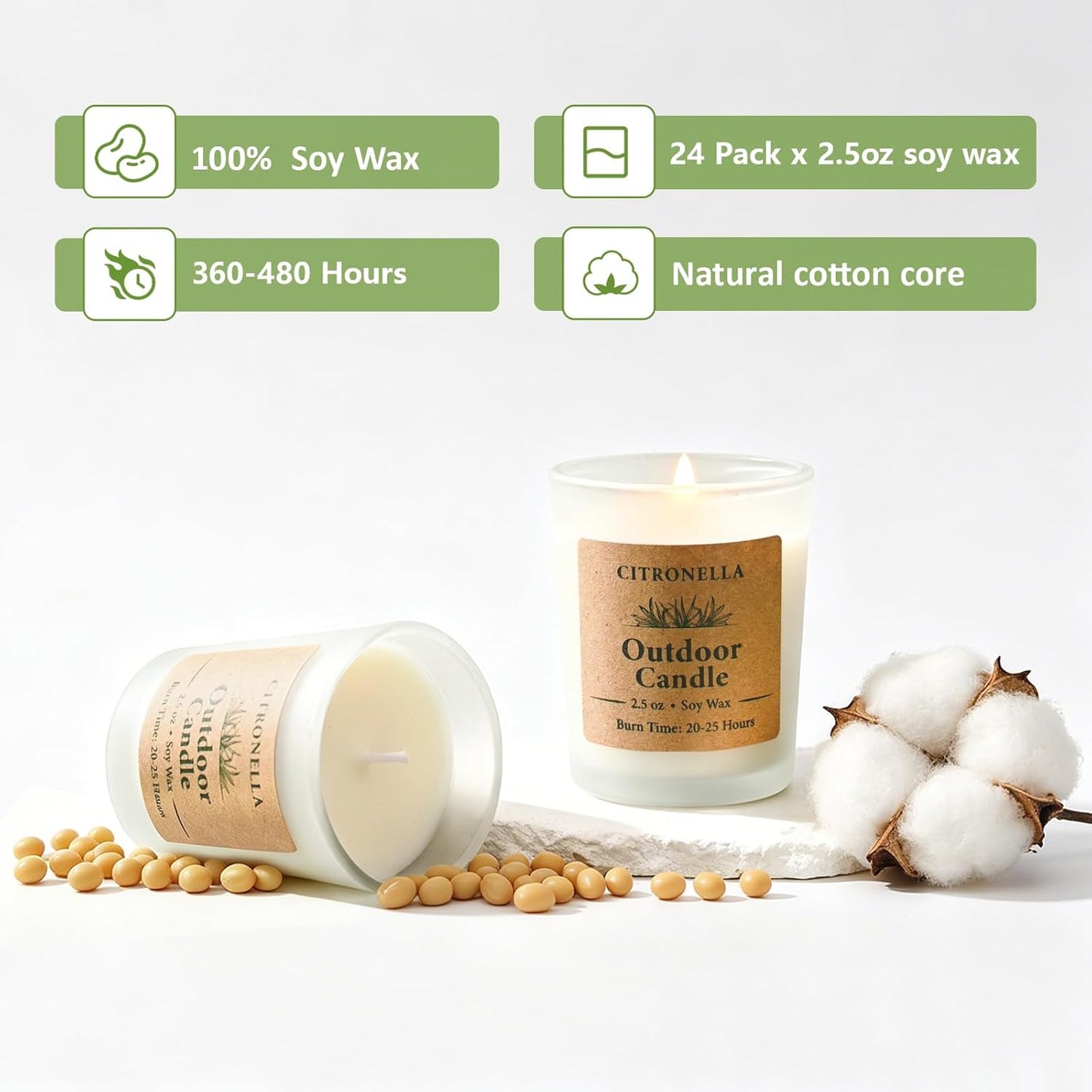 Citronella Candles Outdoor Indoor, 24 Pack 2.5Oz Soy Wax Long Lasting Jar Scented Aromatherapy Citronella Candles Sets for Home Garden Patio Balcony