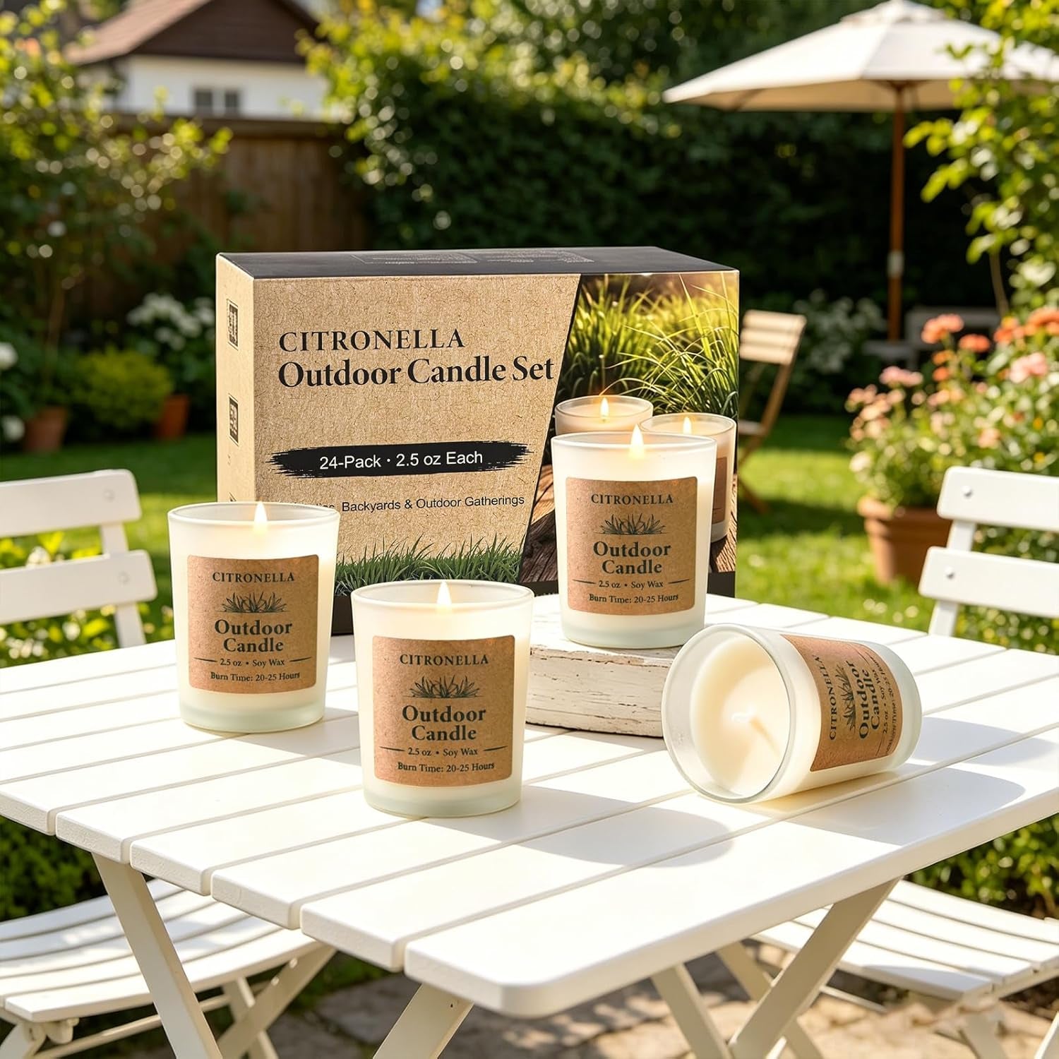 Citronella Candles Outdoor Indoor, 24 Pack 2.5Oz Soy Wax Long Lasting Jar Scented Aromatherapy Citronella Candles Sets for Home Garden Patio Balcony