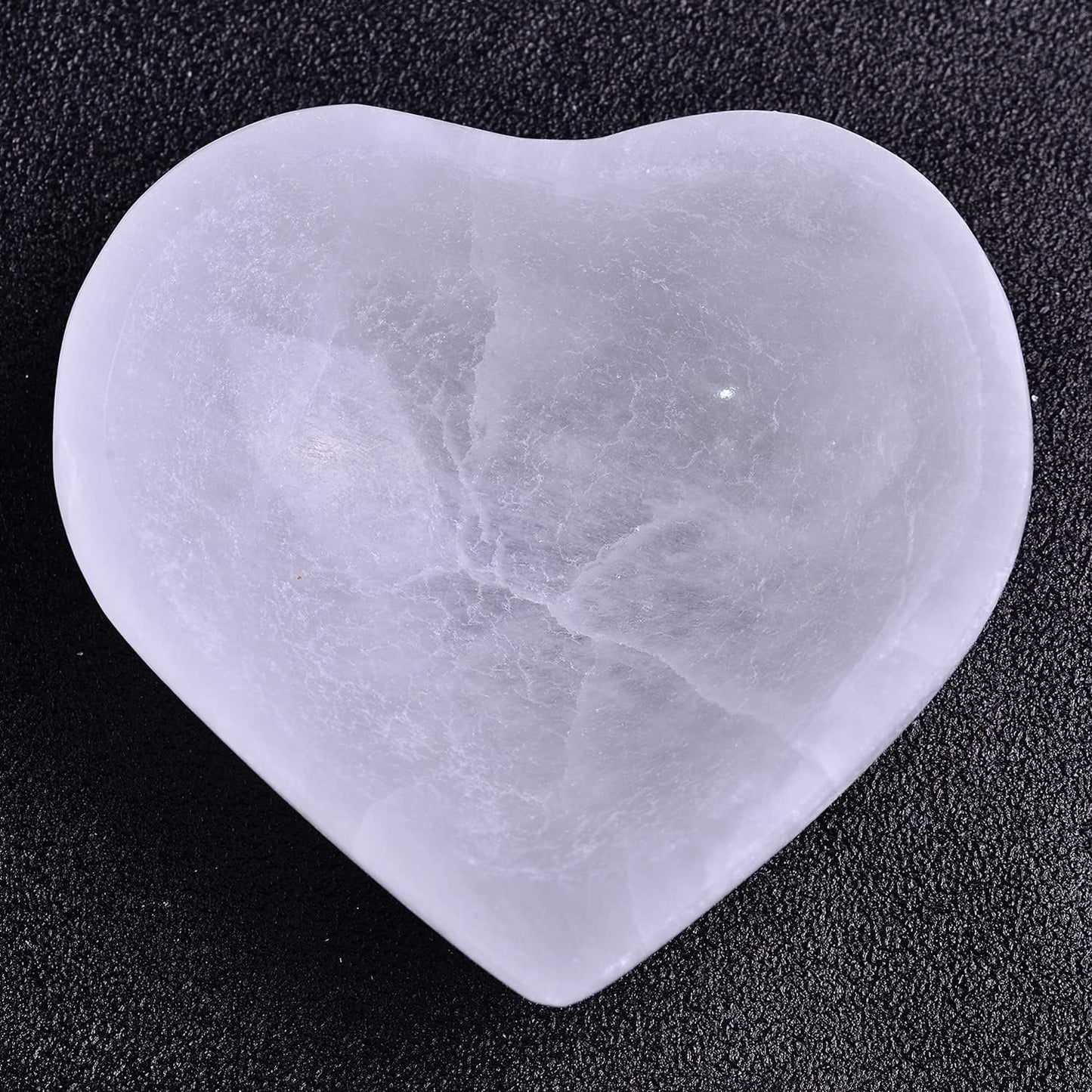 5.5" Hand Carved Selenite Bowl Heart Shape Moroccan Selenite Crystals for Cleansing, Charging, Decoration or Gift