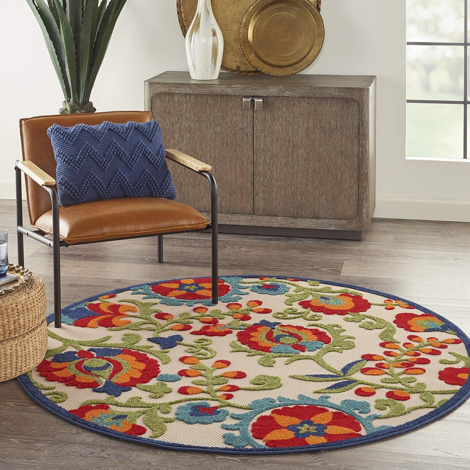 Home Aloha Multicolor 4' X round Area Rug - Easy Clean, Non Shedding, Bed Room, Living Room, Dining Room, Kitchen (4' X Round)
