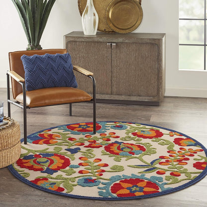 Home Aloha Multicolor 4' X round Area Rug - Easy Clean, Non Shedding, Bed Room, Living Room, Dining Room, Kitchen (4' X Round)