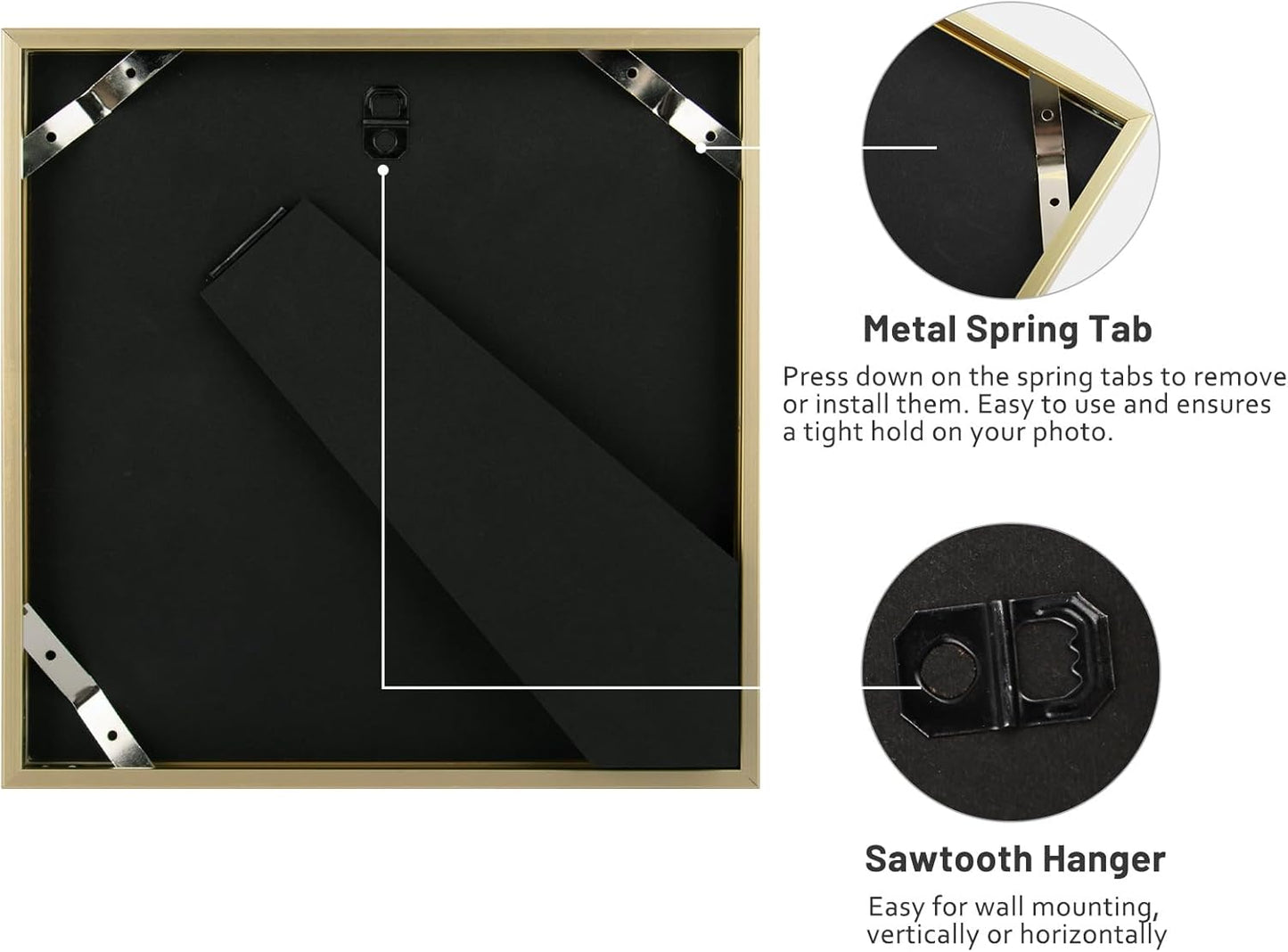 , 8X8 Aluminum Picture Frame - 8 X 8 Gold Frame with Removable Mat for 4 X 4 Photo - 8 by 8 Durable Metal Frame with Real Glass - Sawtooth Hanger for Easy Wall Display - 1 Pack